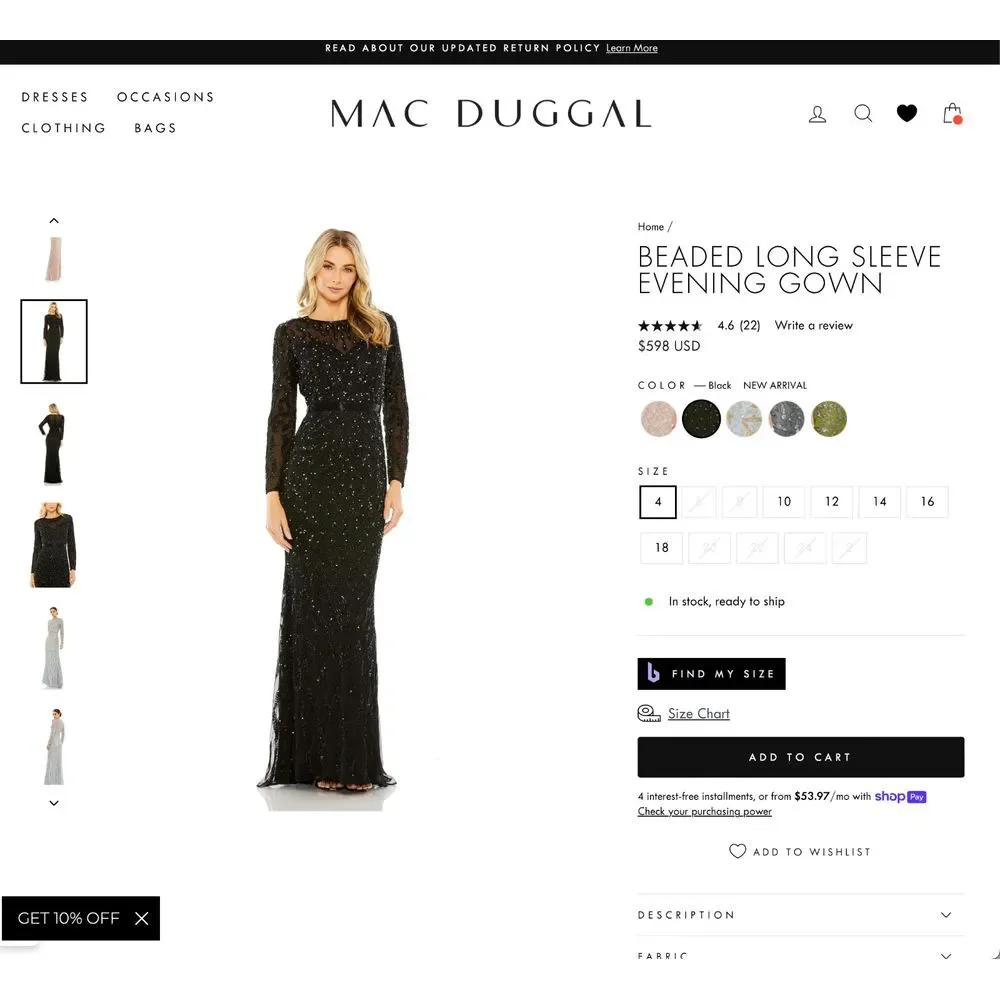 Mac Duggal nwt $598